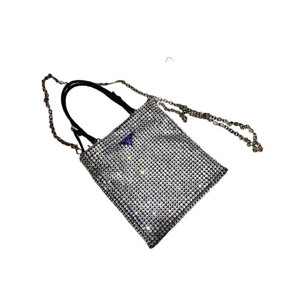 PRADA Crystal Mesh Mini Bag Black and Silver