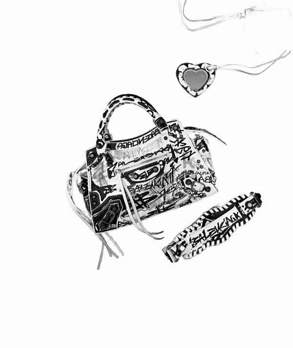 BALENCIAGA Neo Cagole City Bag White Graffiti