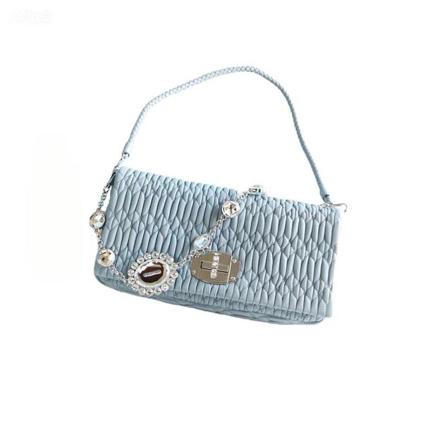 MIU MIU Matelassé Mini Crystal Chain Bag Periwinkle Blue