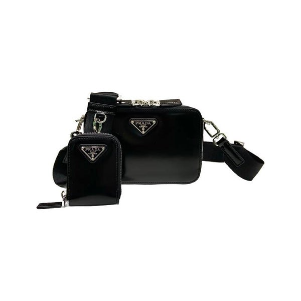 PRADA Patent Leather Brique Shoulder Bag Black