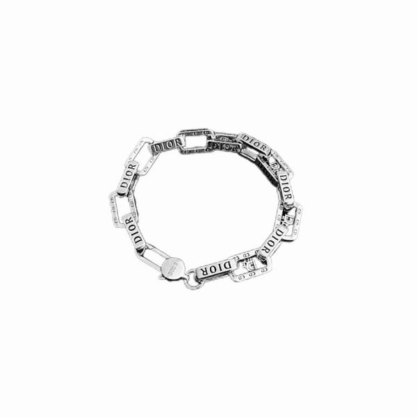 DIOR Logo Link Chain Bracelet with Safety Pin Clasp Silver-Finish