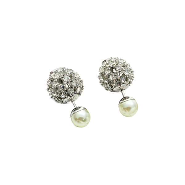 DIOR Tribales Double Stud Earrings Crystal Pave Silver-Finish