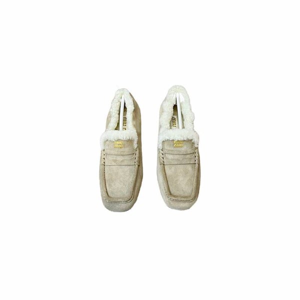 MIU MIU SHEARLING-LINED SUEDE LOAFERS DESERTO