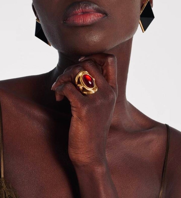 YVES SAINT LAURENT Vintage Cabochon Ring Gold/Red