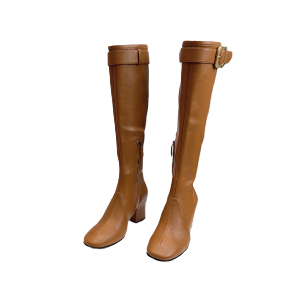 MIU MIU Stretch Leather Knee Boots Camel