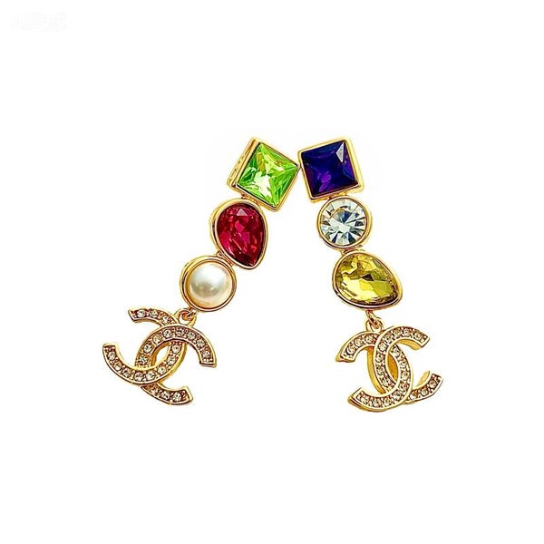 CHANEL Multi-Color Crystal CC Drop Earrings