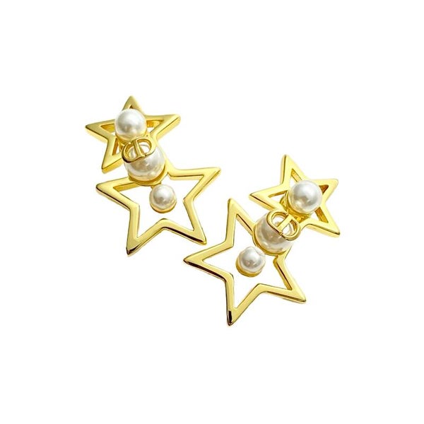 DIOR Star Pearl Stud Earrings Gold