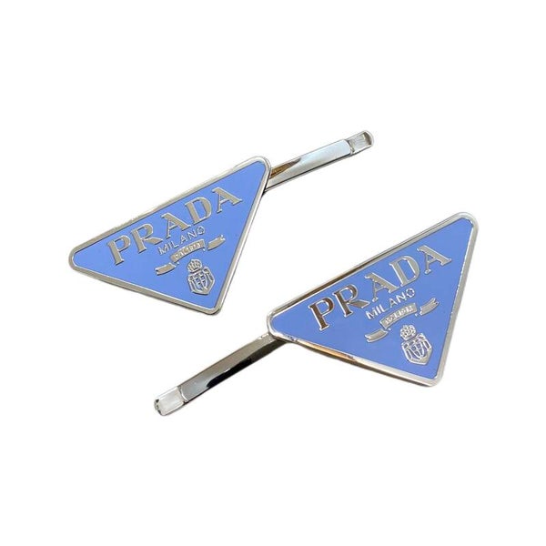 PRADA Triangle Enamel Hair Clips Blue