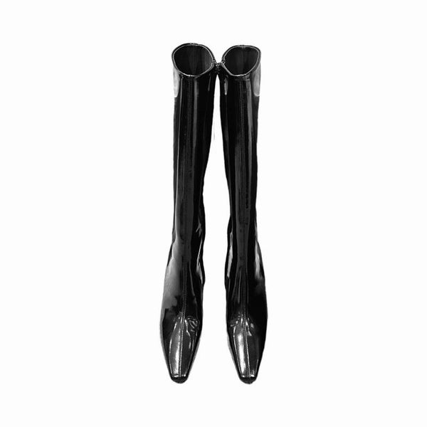 SAINT LAURENT Betty Glossed Leather Knee Boots