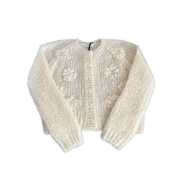 CÉLINE 3D Daisy Knit Cardigan Ecru