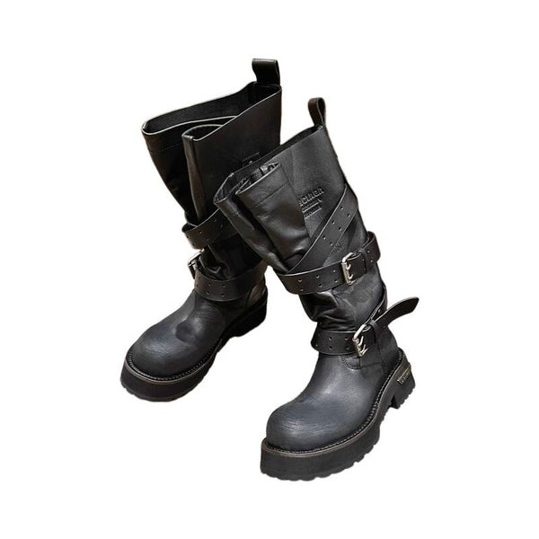 BALENCIAGA Venom High Leather Boots Black