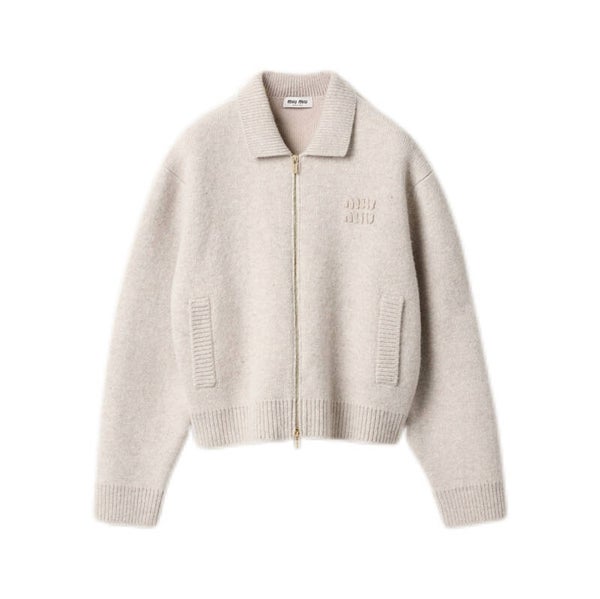 Miu Miu Cashmere Blouson Cardigan in Sand Beige