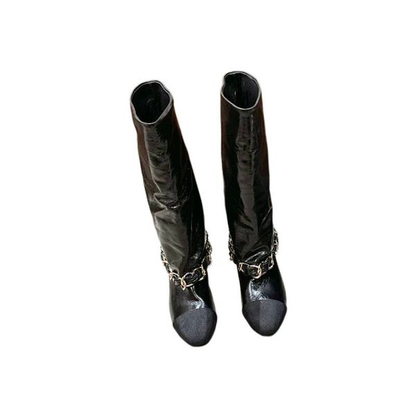 CHANEL Knee High Boot With Chain Black