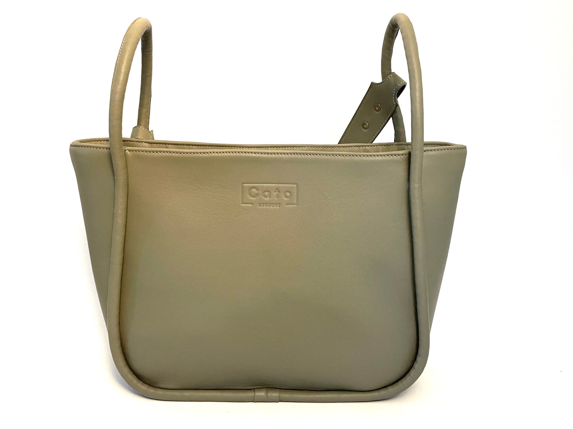 Olijfgroene totebag van geschuimd kalfsleer