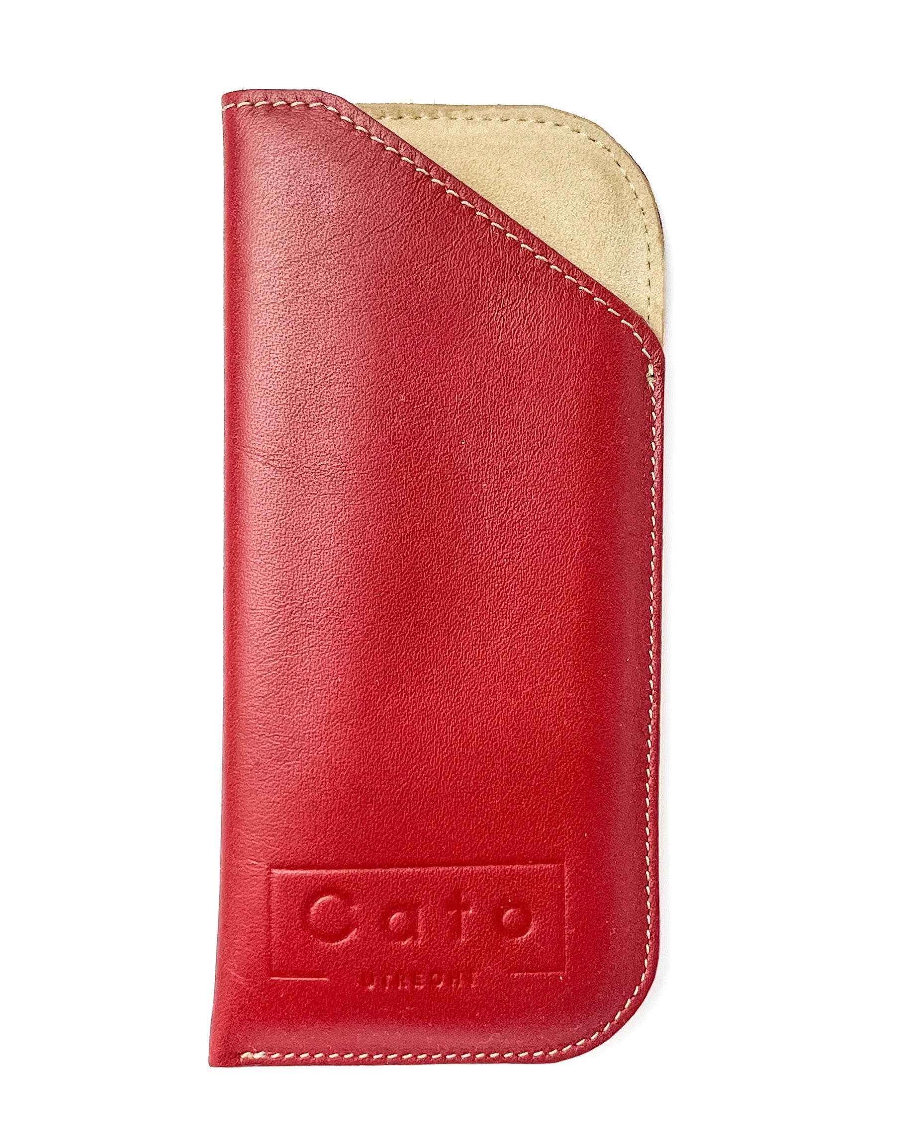 Leren briletui in warm rood