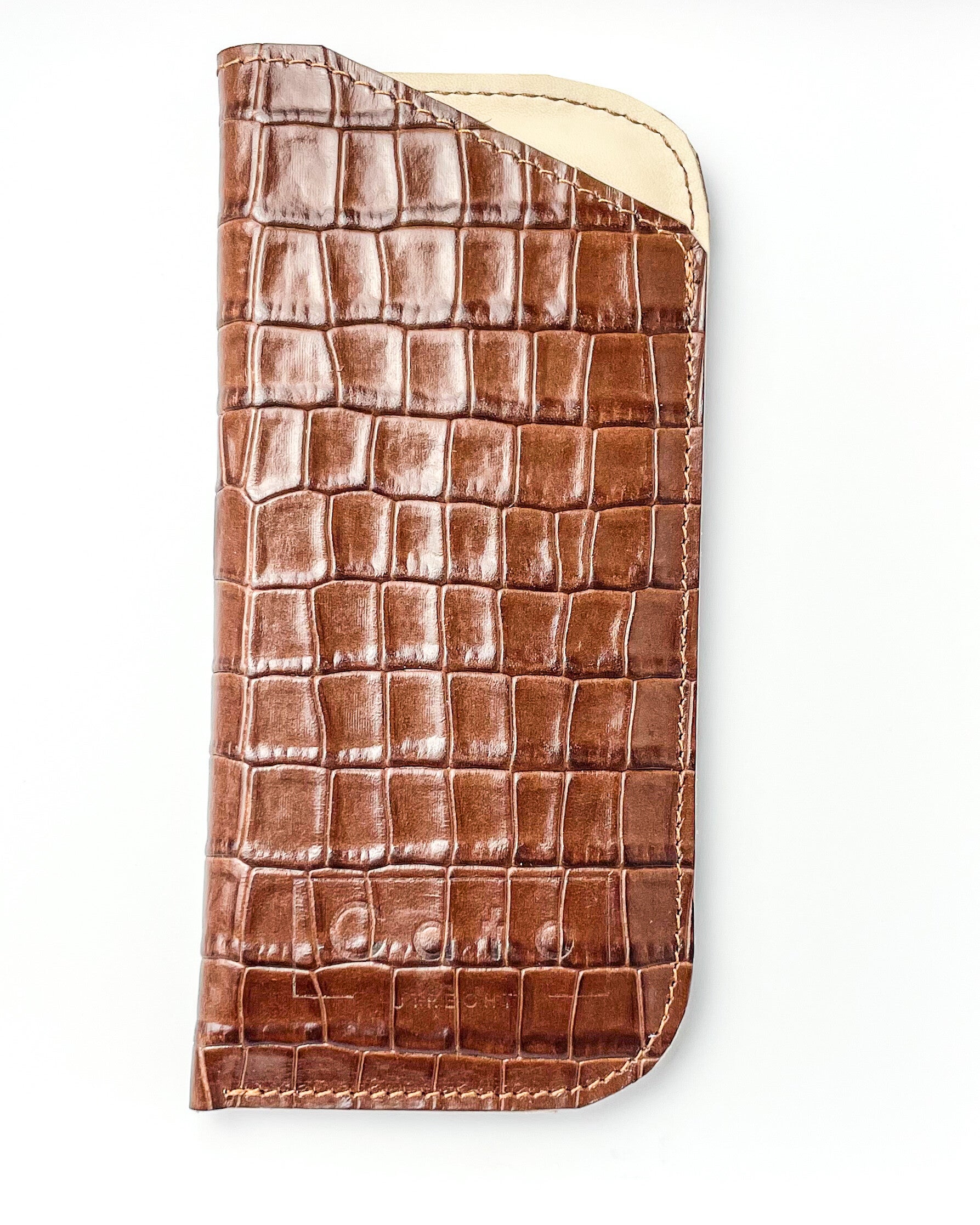 Leren briletui in cognac met crocoprint