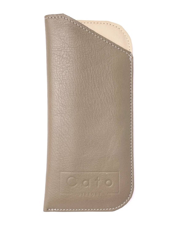 Kalfsleren briletui in taupe