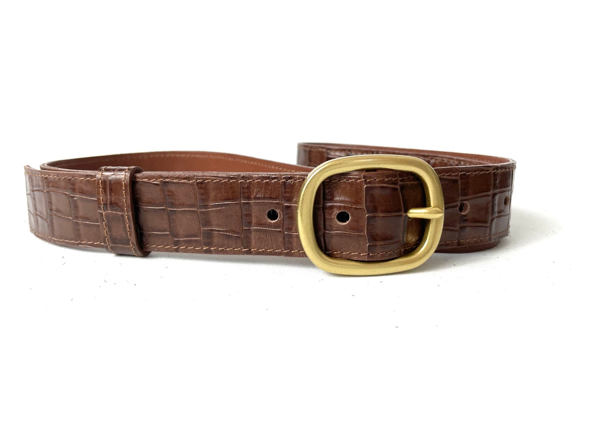 Slanke leren riem met Croc print en messing gesp