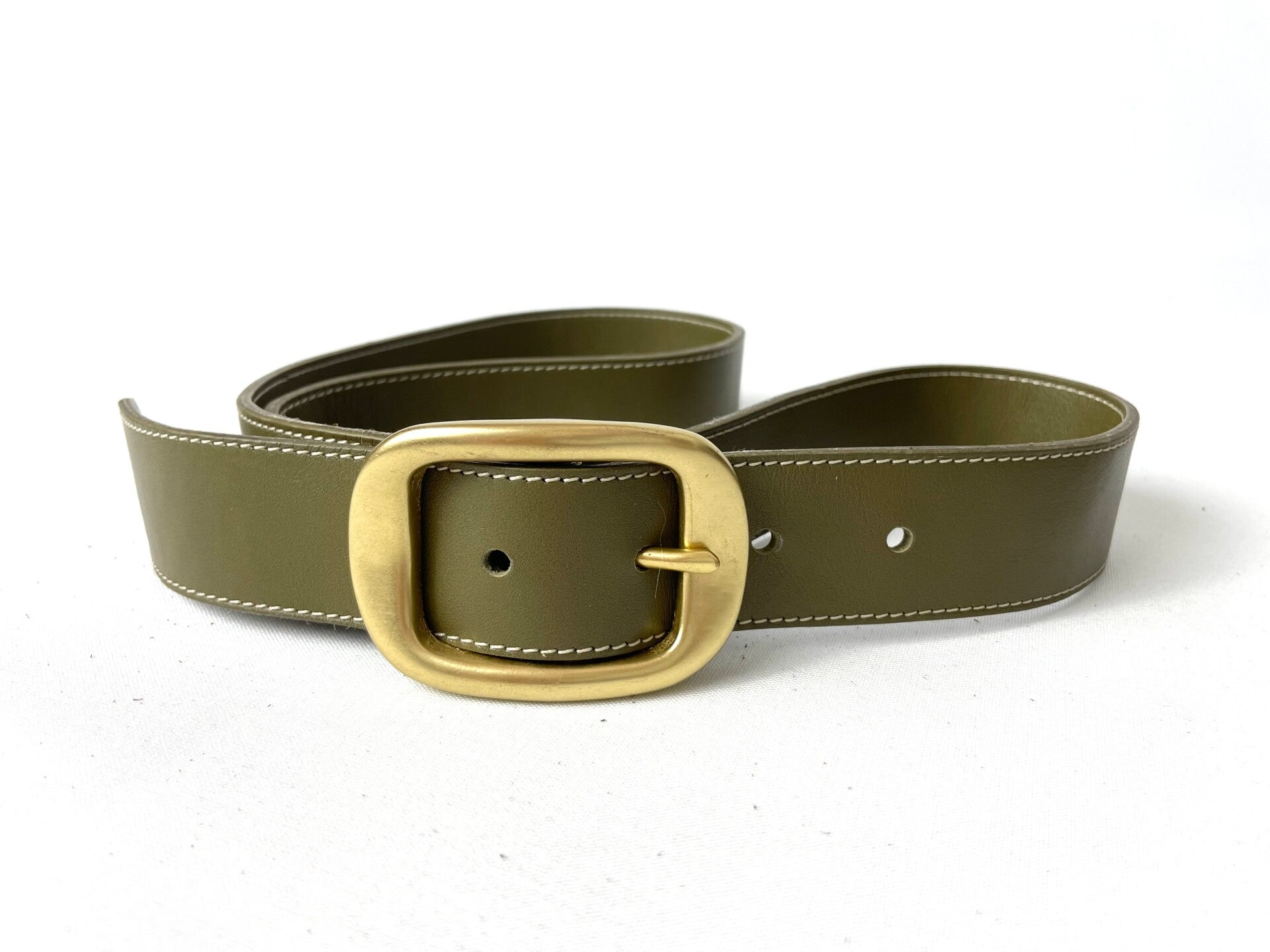Pistache groene leren riem met messing gesp