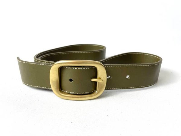 Pistache groene leren riem met messing gesp