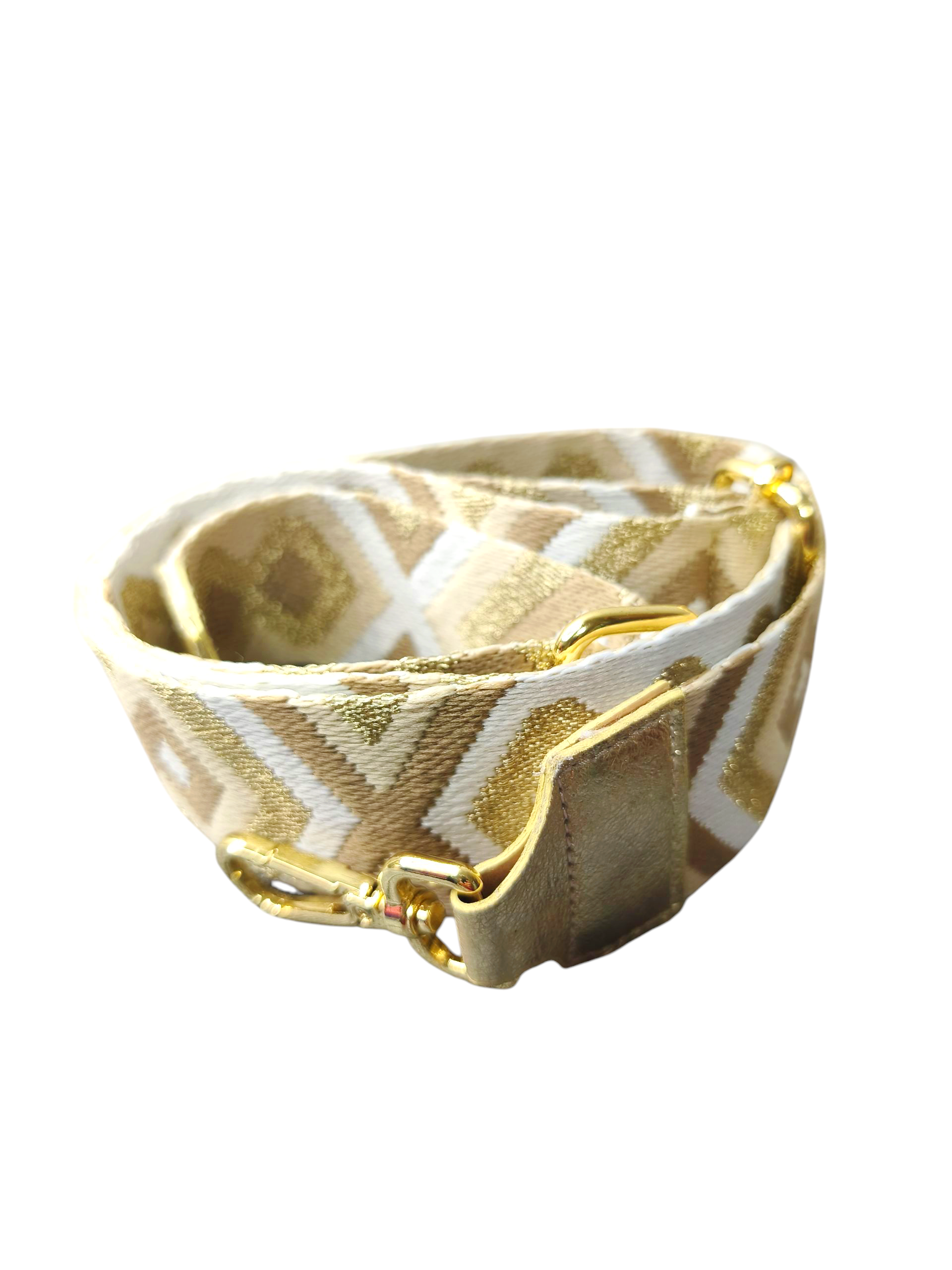 Lanière camel/dorée et blanche