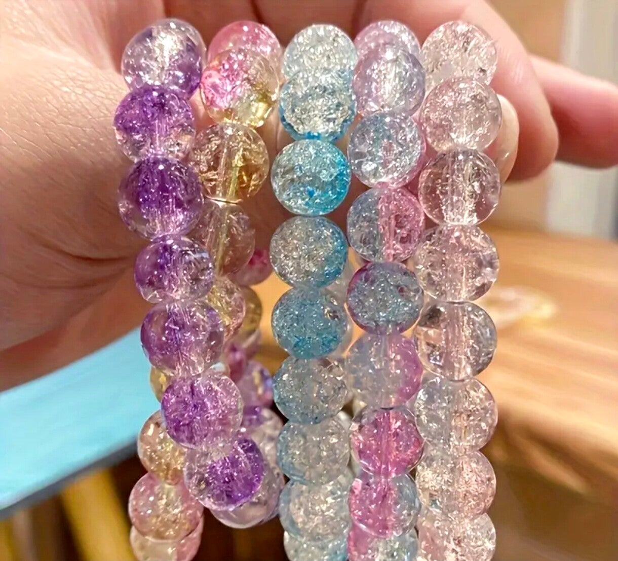 #3605#   Perles en verre paillettes multicolore craquelées 8mm