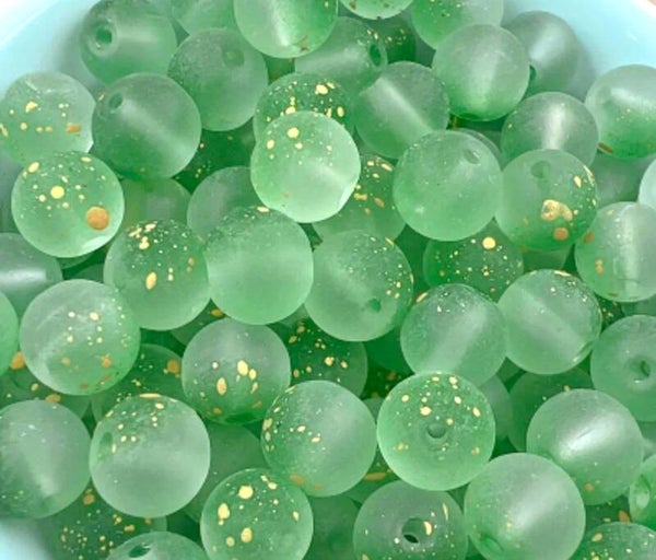 Perles rondes en verre dépoli à paillettes dorées 8mm, 30g