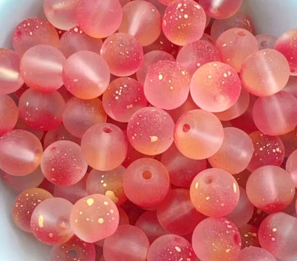 Perles rondes en verre dépoli à paillettes dorées 8mm, 50g