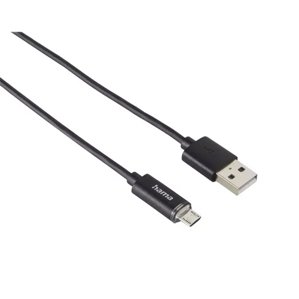 Hama Micro-USB-Kabel, mit LED-Anzeige, Schwarz, 1m (00074254)