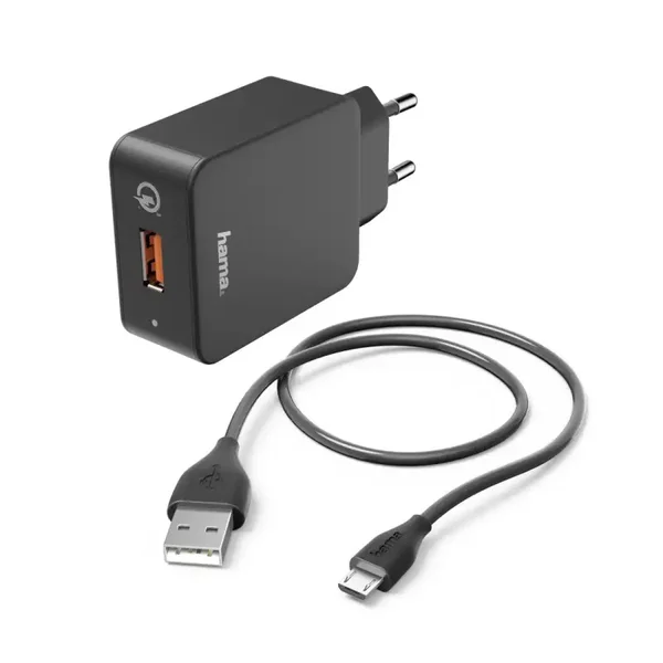 Hama Ladeset, Micro USB, Ladegerät QC 3.0 + Micro-USB-Kabel, 1,5m, Schwarz (00133754)