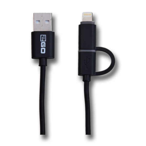 2GO 2 in 1 USB Lade- und Datenkabel - schwarz - 1m, Micro-USB oder Apple 8-Pin (795636)
