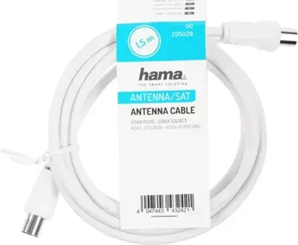 HAMA Antennen-Kabel, Koax-Stecker - Koax-Kupplung, 1,5 m, 75 dB, Weiß (00205028)