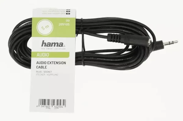 Hama, 3.5mm, Männlich, 3.5mm, Weiblich, 5 m, Schwarz (00205105)