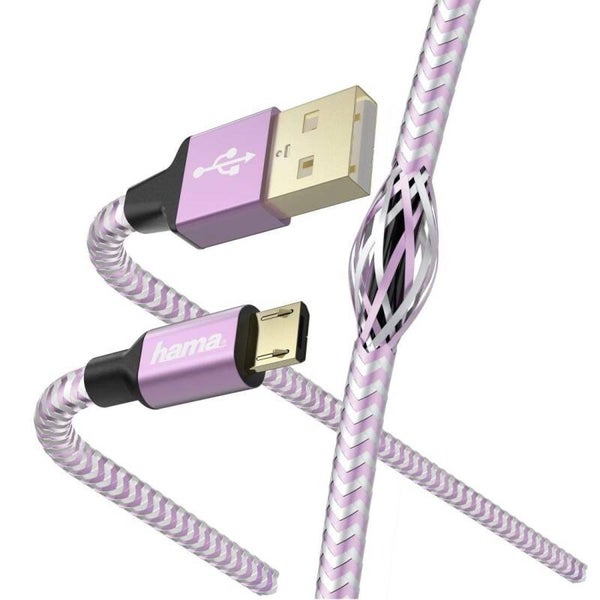 Hama "Reflective Ladekabel/Datenkabel (USB-A Stecker auf Micro-USB, USB 2.0, vergoldet, 480 MBit/s, 20 V, 3 A, 1,5 m Kabellänge) Lavendel (00187205)