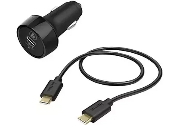 Hama Kfz-Ladeset, USB-C, PD / Qualcomm®, 18W, USB-C-Kabel, 1,5 m, Schwarz (00183327)
