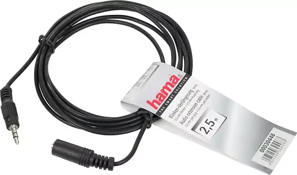 Hama Audio-Kabel 3,5-mm-Klinken-Stecker/Kupplung Stereo 2,5m (Schwarz)  (00030448)