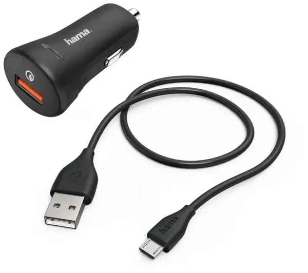 Hama Kfz-Ladeset 3A Ladegerät QC3.0 + Micro-USB-Kabel 1,5m (Schwarz) (00178337)