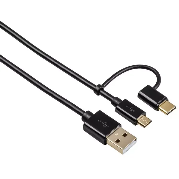 Hama 2in1-Micro-USB-Kabel mit USB-C-Adapter, vergoldet, geschirmt, 1m (000545512)