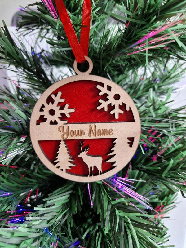 Personalised Reindeer Double Layered Christmas Tree Ornament