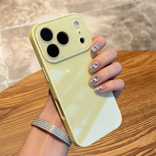 Candy colored tempered glass iPhone case with camera protection hard back cover