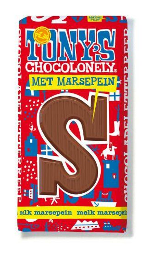 Tony chocolonely letterreep melk marsepein 180gr