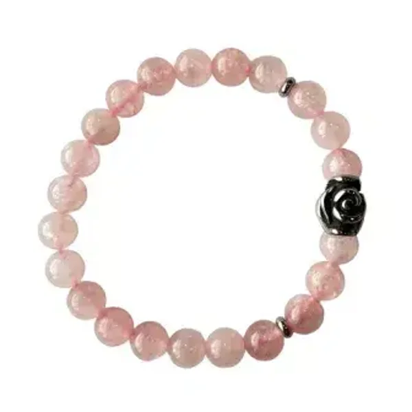Dames armband Rozenkwarts 8 mm met roos kraal