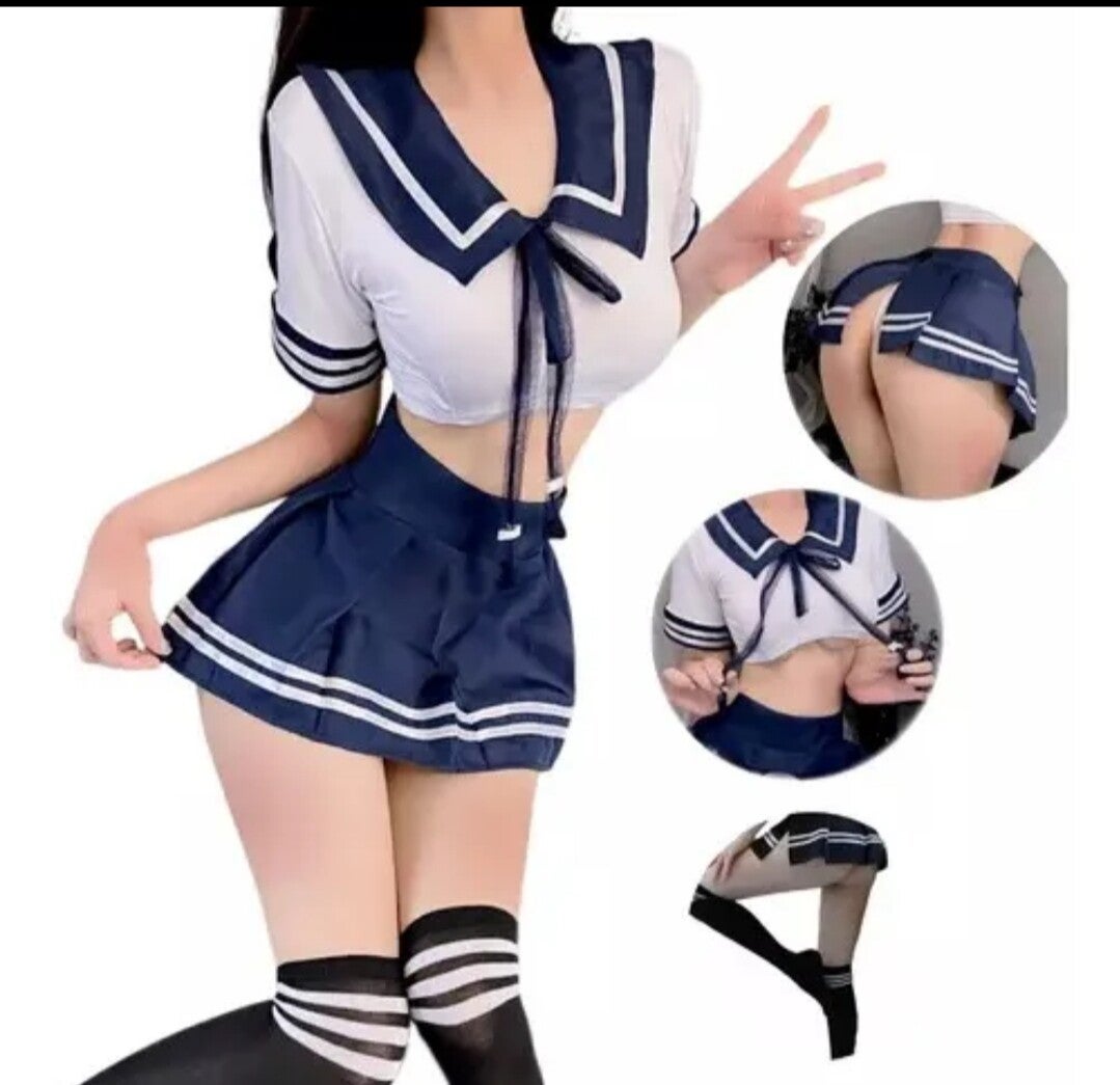 TRAJE DE COLEGIALA (INCLUYE MEDIAS) UNITALLA (S/M)