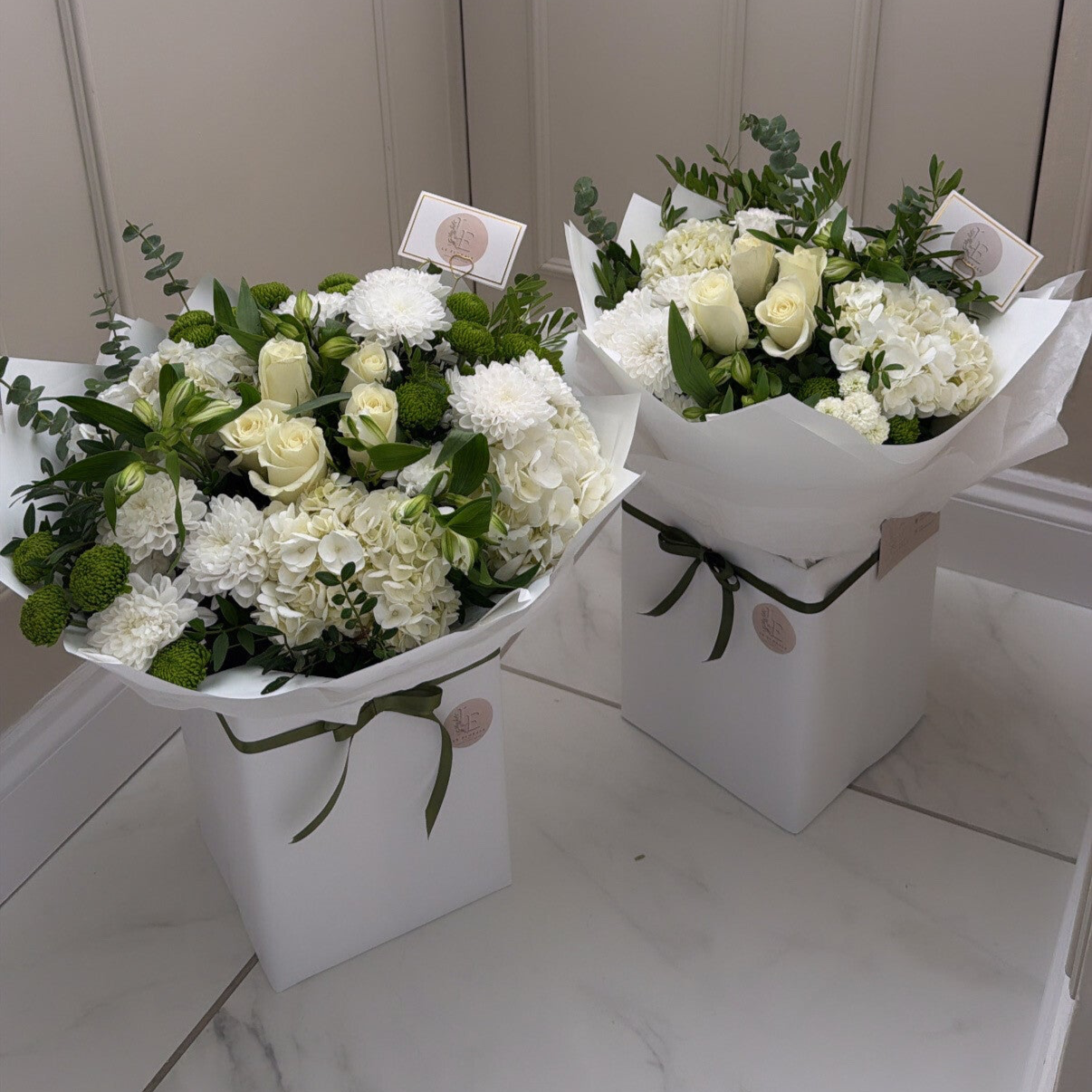 White hand tied bouquet