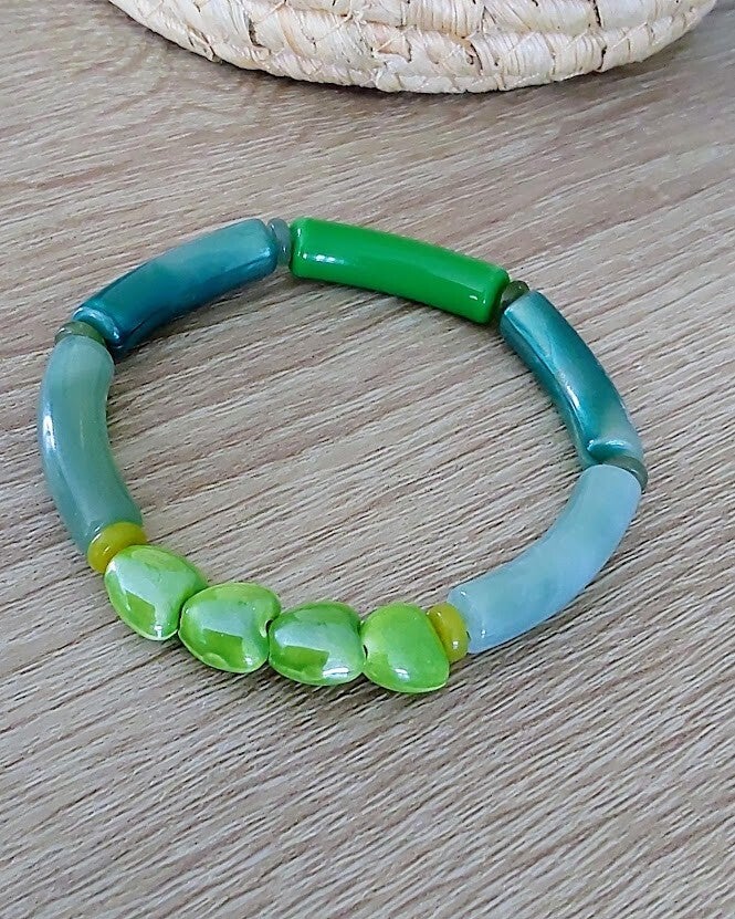 Bracelet Aina – Cœurs de Porcelaine Vert Citron
