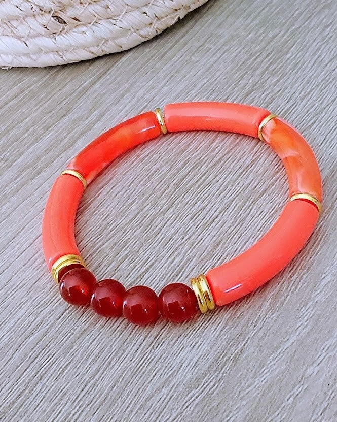 Bracelet Kari – Cornaline & Orange Fluo