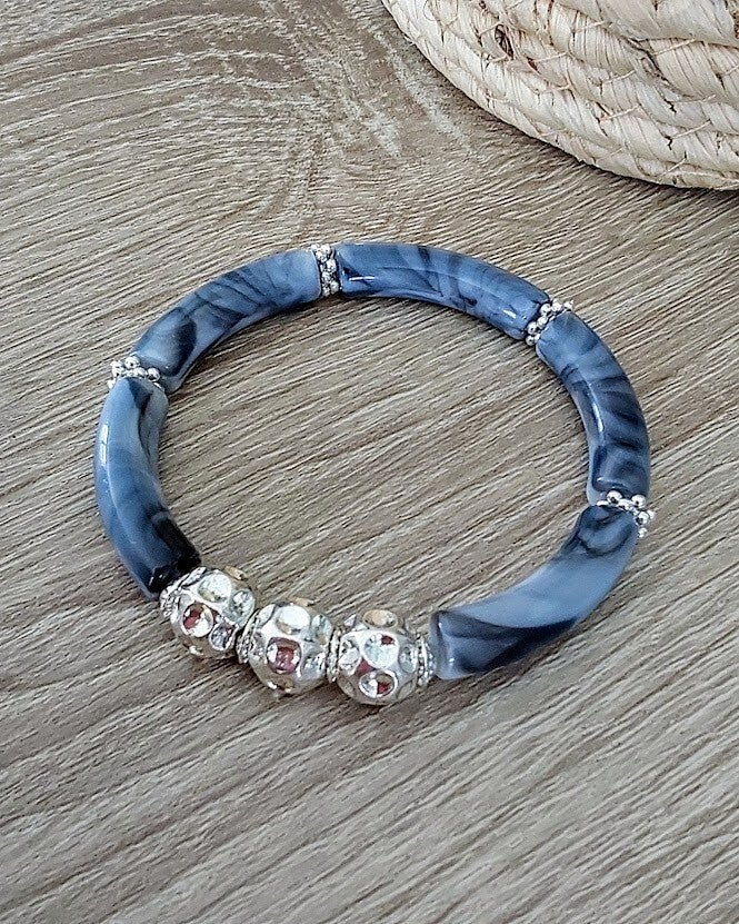 Bracelet Siv – Acier Facetté & Gris Marbré