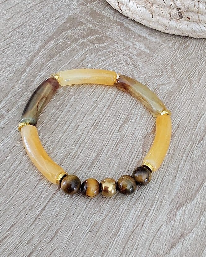 Bracelet Saga – Œil de Tigre & Hématite Dorée