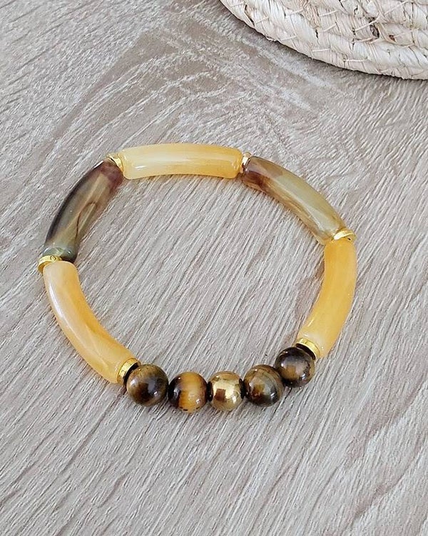 Bracelet Saga – Œil de Tigre & Hématite Dorée