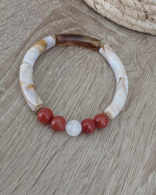 Bracelet Embla – Jaspe Rouge & Quartz Craquelé